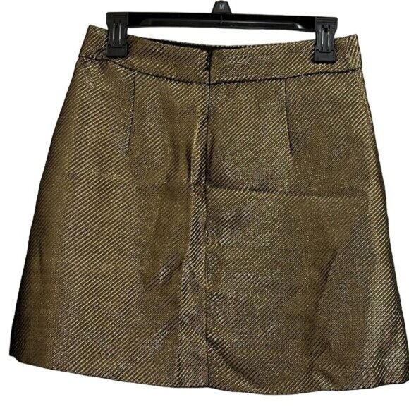 H&M Metallic Gold A Line Mini Skirt Size 6 Fall Fashion Office Casual - Picture 9 of 9